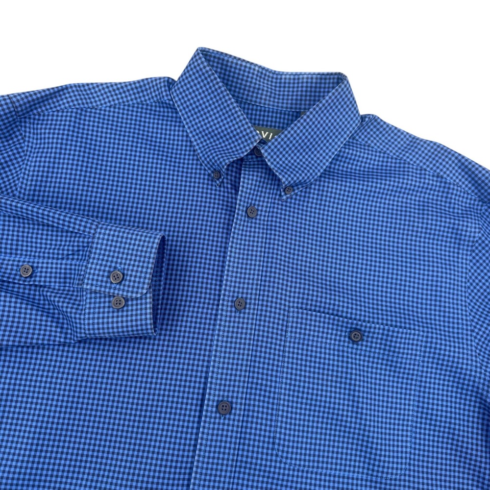 Orvis Mens Large Blue Gingham Long Sleeve Button Down Shirt  Plaid Check FLAW
